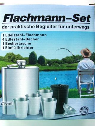 VYPREDANÉ - Ploskačka - likérka s pohármi kovová Flachmann-set