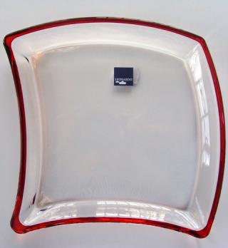 Miska - Tanier Leonardo sklenená číra červený dekoračný okraj