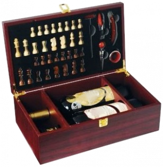 Krabica Obal Kazeta 2 fľaše víno drevený šach someliér sada