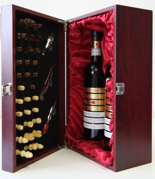 VYPREDANÉ - Krabica Obal Kazeta 2 fľaše víno drevený šach someliér sada 2