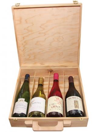 VYPREDANÉ - Krabica - Obal - Kazeta na 4 fľaše s vínom drevená 6545, ,kufor