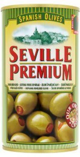 OLIVY zelené s papričkou SEVILLE PREMIUM Španielsko 350g, obj. 370 ml.